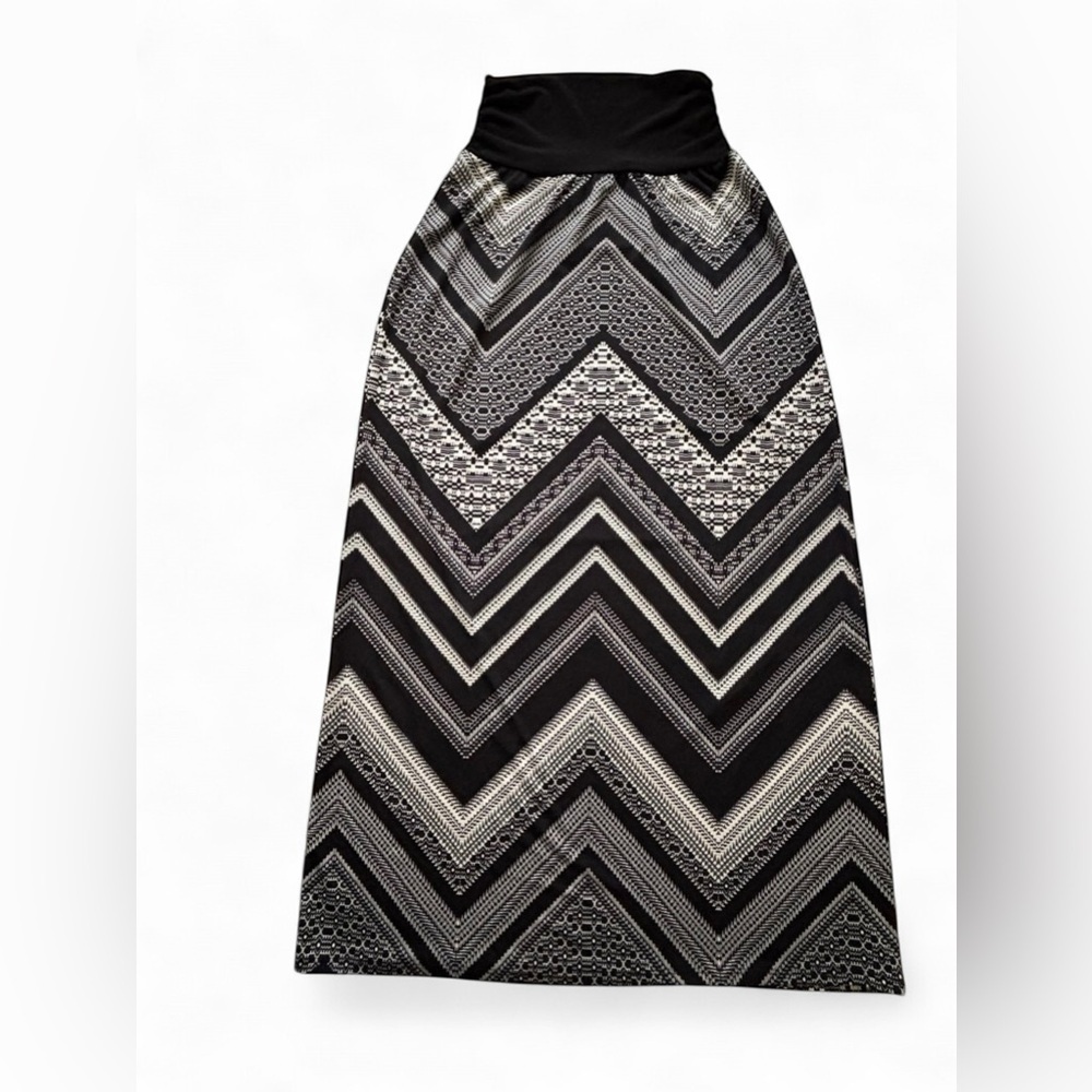 AB Studio Chevron Midi Skirt Black White Stretch High Waist Size S NWOT